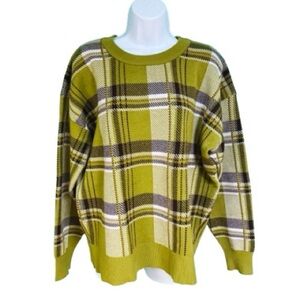 Tahari Green & Tan Plaid Crewneck Sweater Womens Size XL